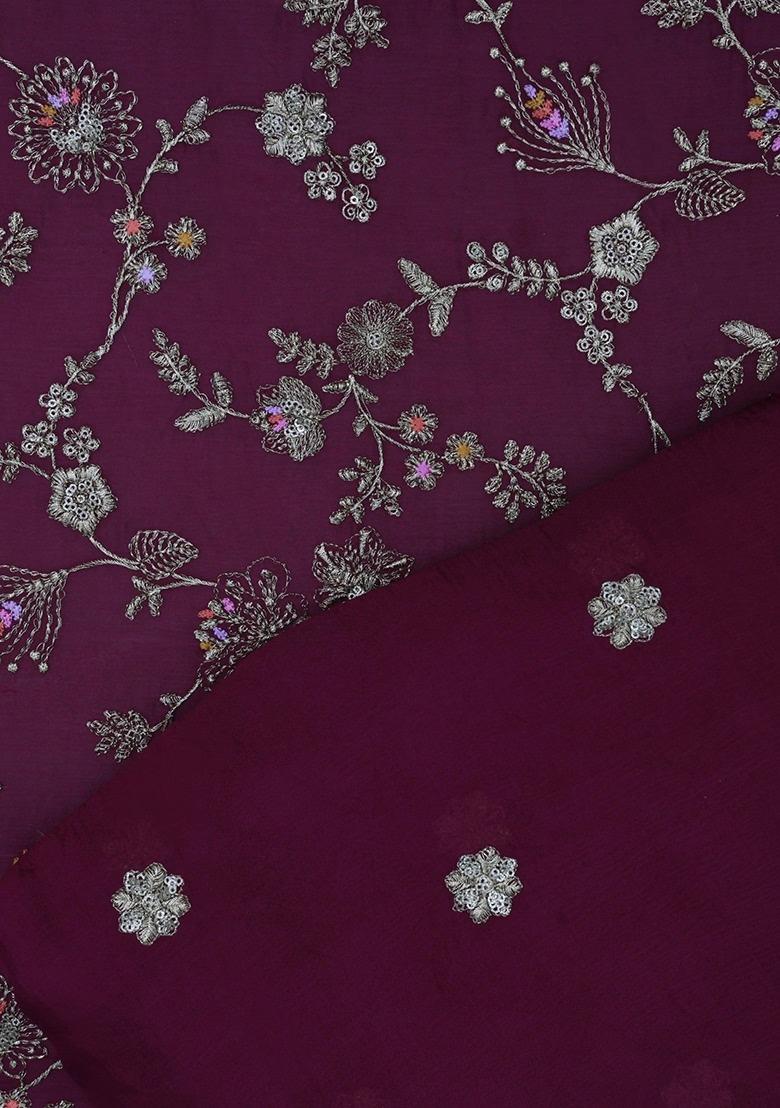 Girls Purple Georgette Embroidered Fusion Set - Indya