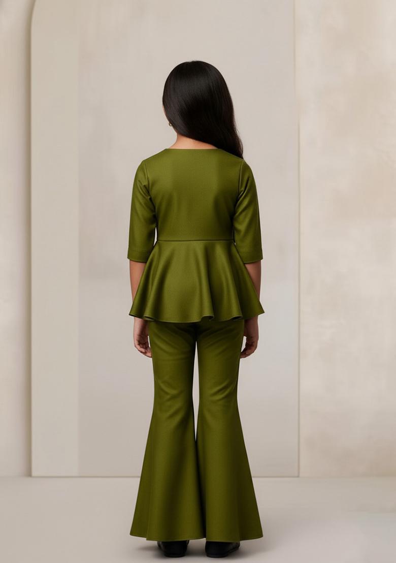 Girls Green Cotton Fusion Set - Indya