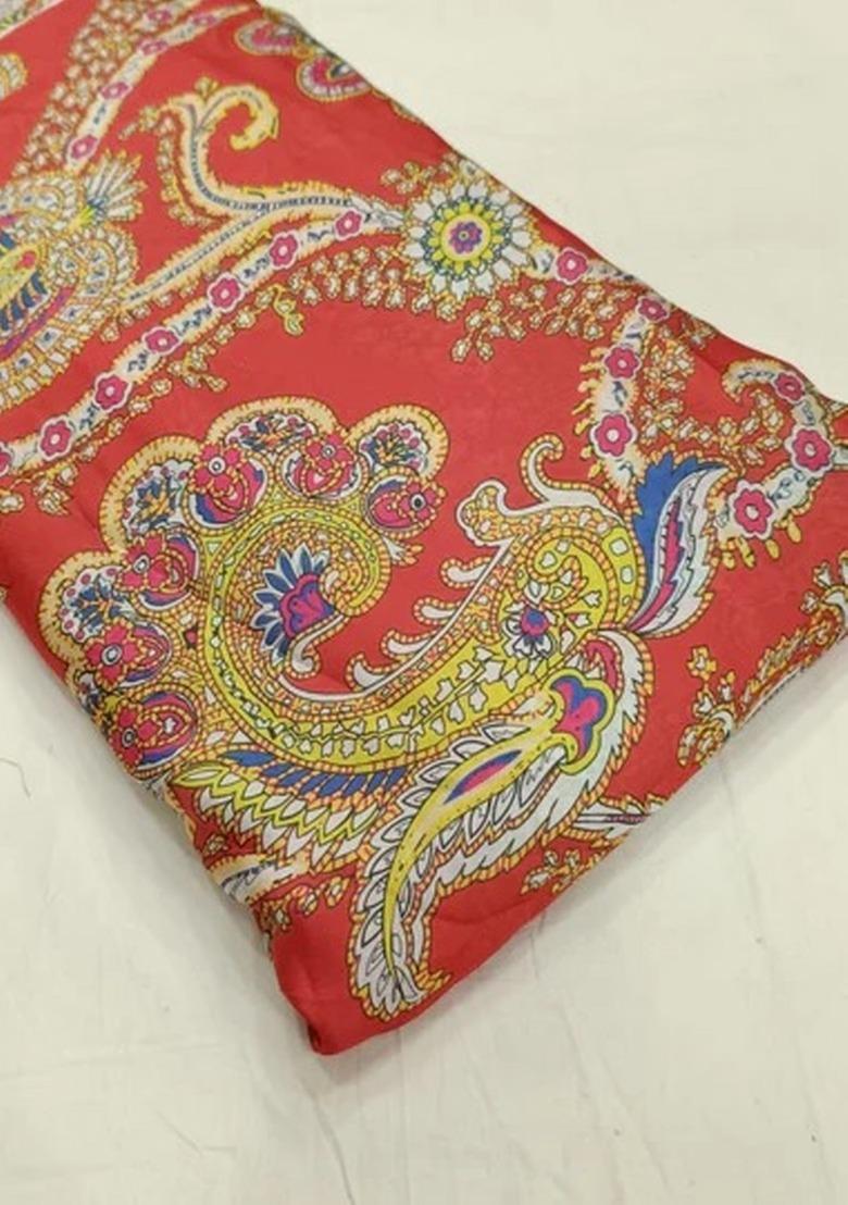 Girls Maroon Satin Paisley Printed Lehenga Set - Indya