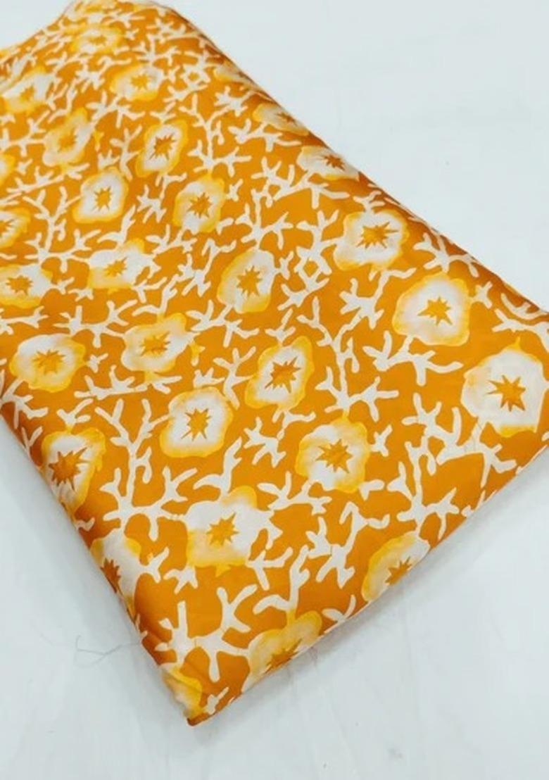 Girls Orange Chinon Floral Printed Blouse Lehenga Set