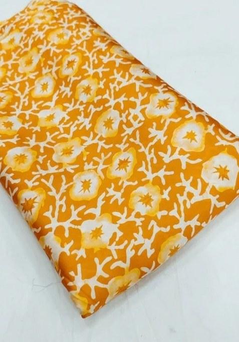 Girls Orange Chinon Floral Printed Blouse Lehenga Set