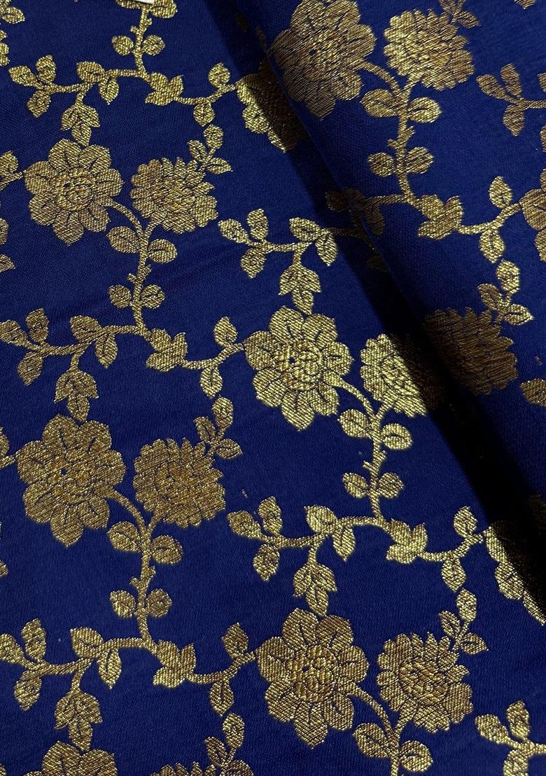 Girls Blue Brocade Lehenga Set - Indya