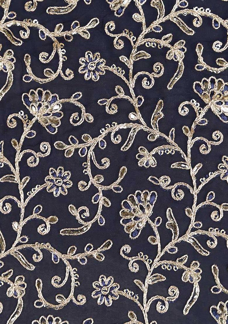 Girls Blue Georgette Embroidered Lehenga Set