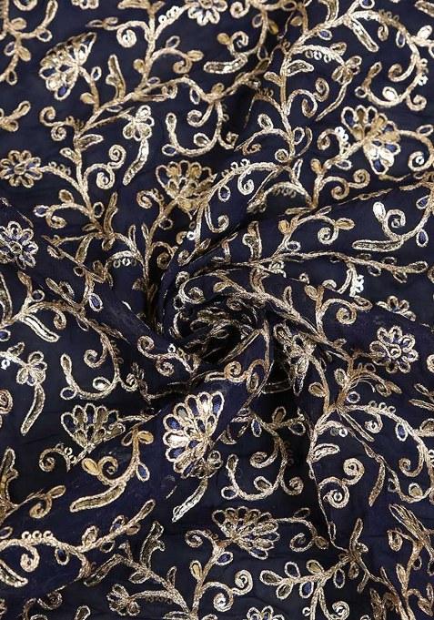 Girls Blue Georgette Embroidered Lehenga Set