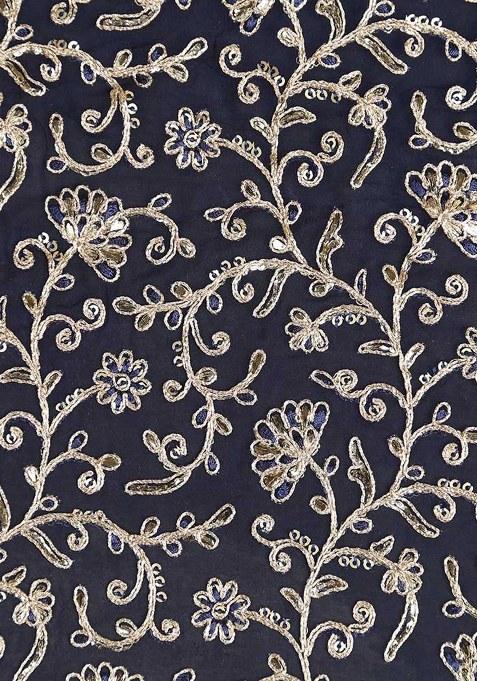 Girls Blue Georgette Embroidered Lehenga Set