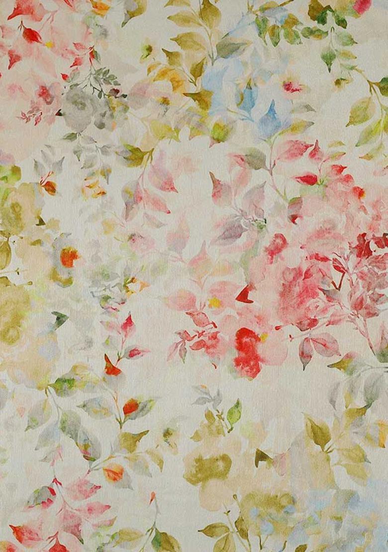 Girls Cream Satin Floral Printed Lehenga Set - Indya