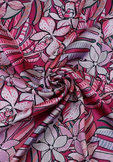 Girls Pink Satin Floral Printed Lehenga Set