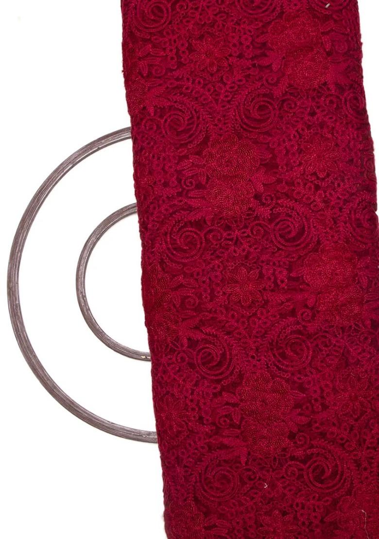 Girls Maroon Net Embroidered Lehenga Set