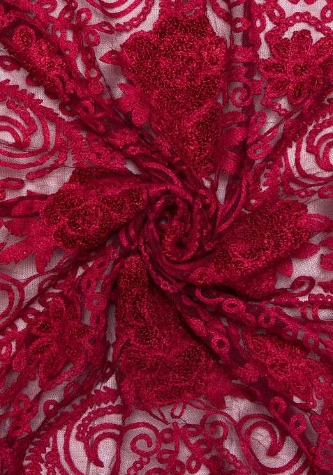 Girls Maroon Net Embroidered Lehenga Set