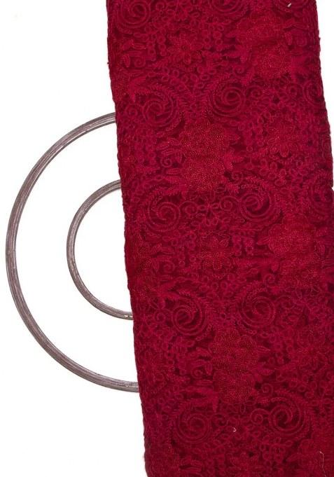 Girls Maroon Net Embroidered Lehenga Set