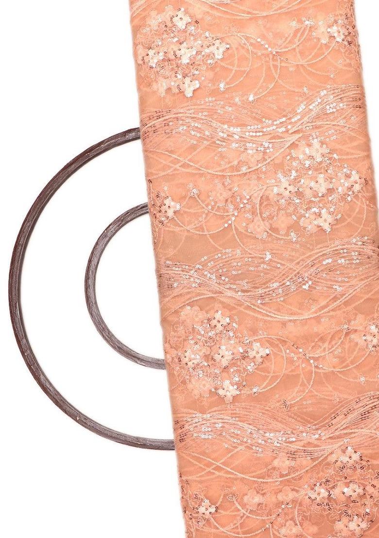 Girls Peach Net Embroidered Lehenga Set - Indya