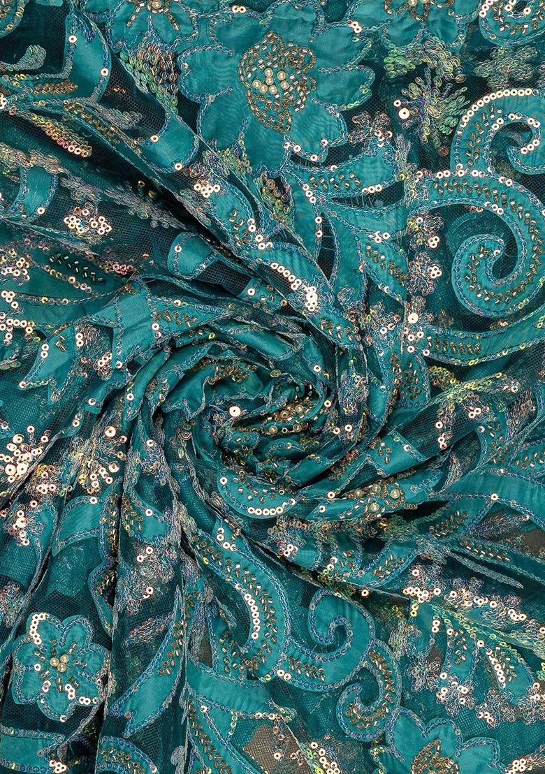 Girls Blue Embellished Blouse Georgette Lehenga Set