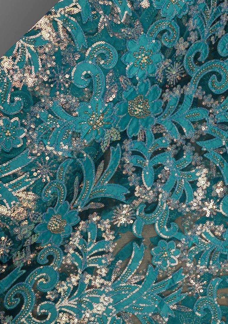 Girls Blue Embellished Blouse Georgette Lehenga Set