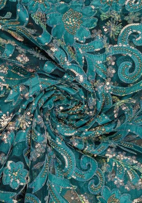 Girls Blue Embellished Blouse Georgette Lehenga Set