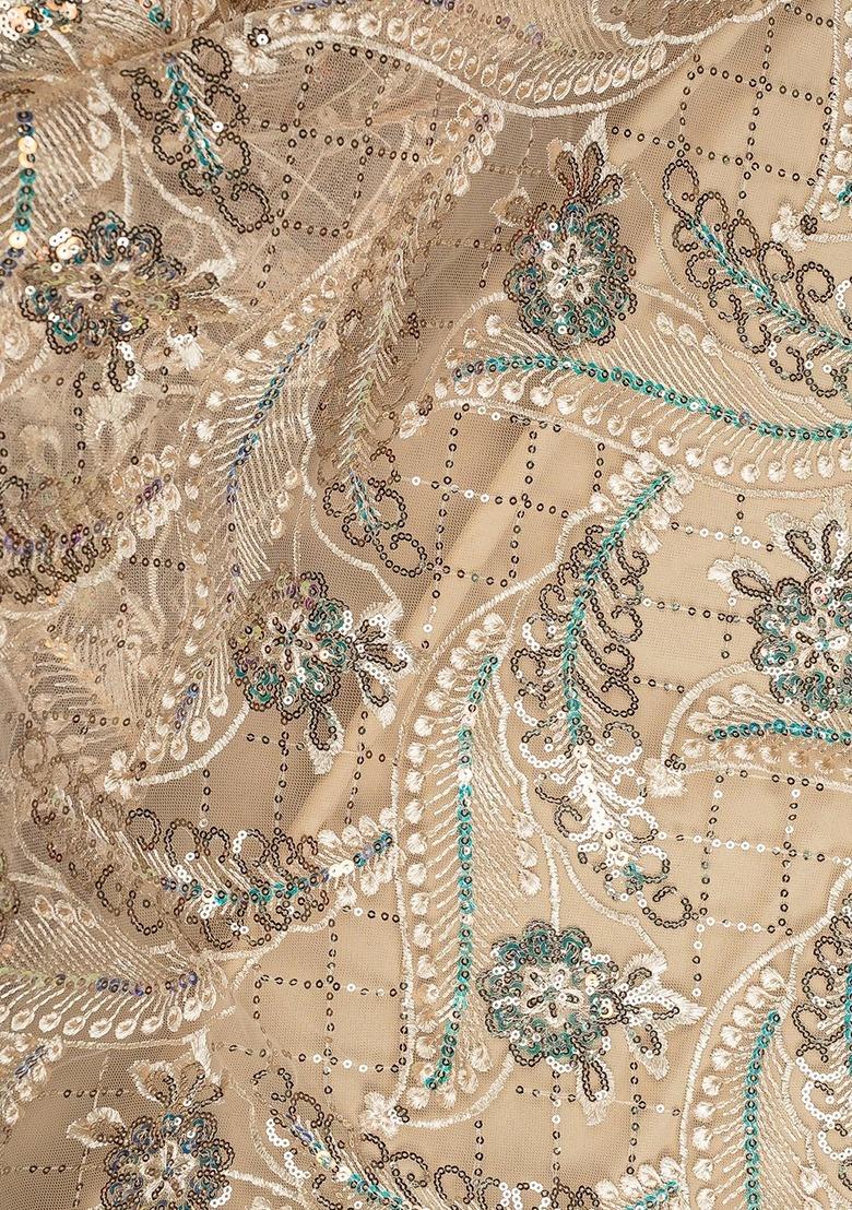 Girls Beige Embroidered Blouse Georgette Lehenga Set - Indya