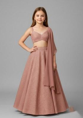 Girls Pink Net Sequin Lehenga Set