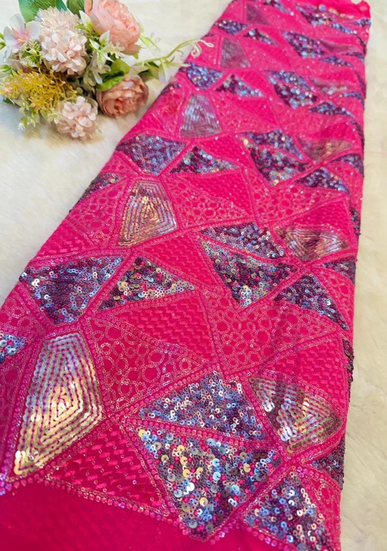 Girls Hot Pink Embroidered Blouse Georgette Lehenga Set