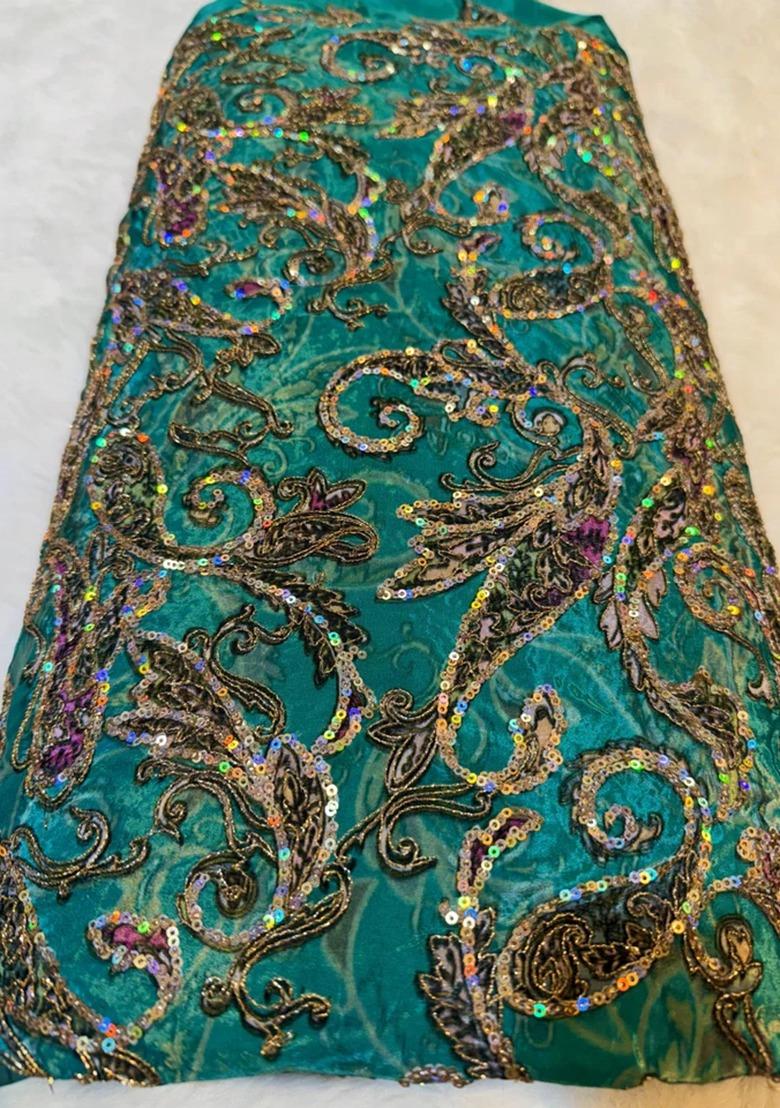 Girls Teal Green Embroidered Blouse Georgette Lehenga Set - Indya