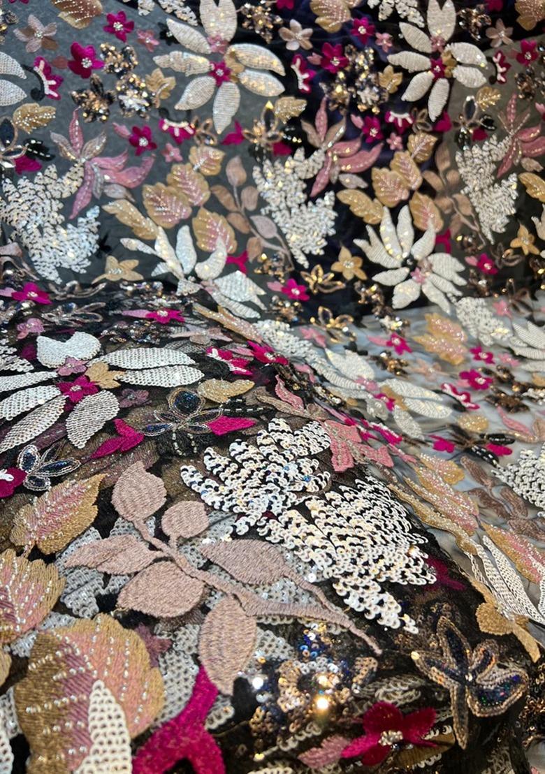 Girls Black Embellished Blouse Net Lehenga Set