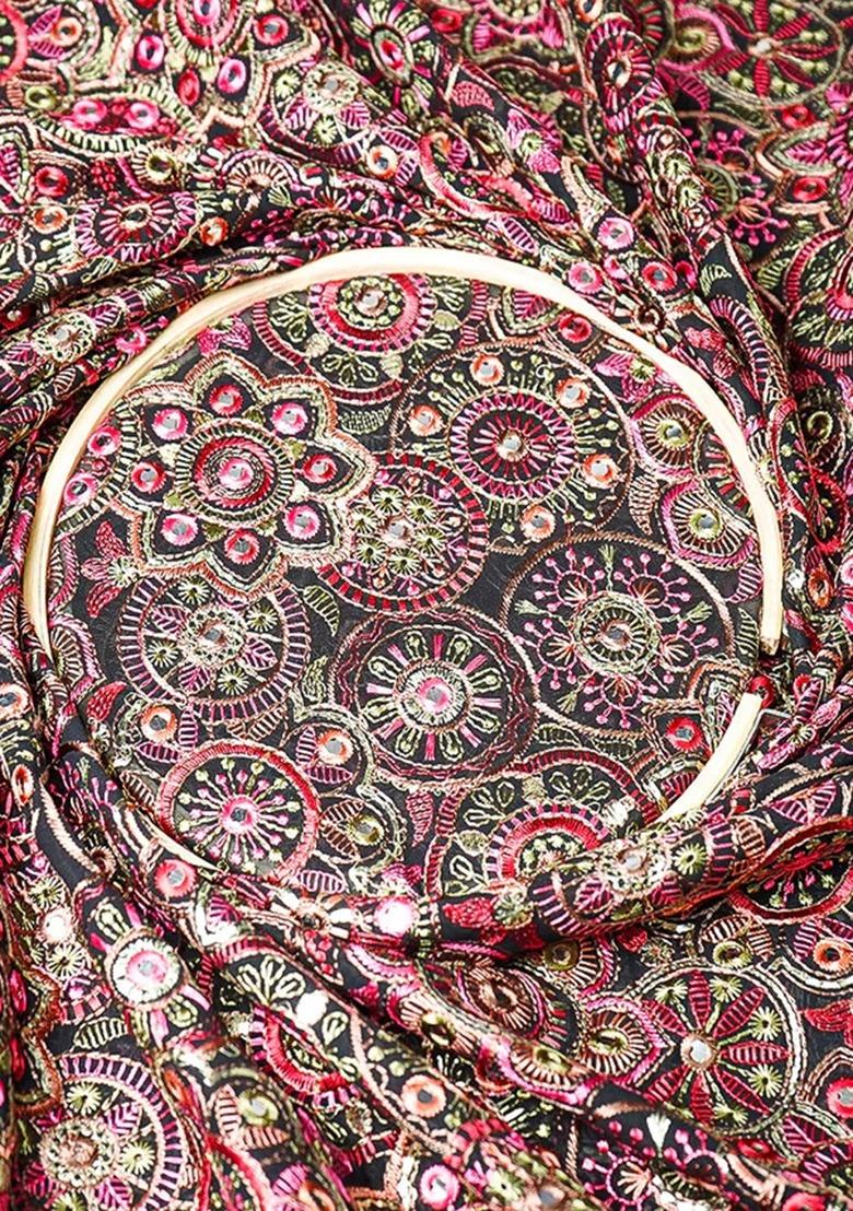 Girls Brown Embroidered Blouse Georgette Lehenga Set - Indya