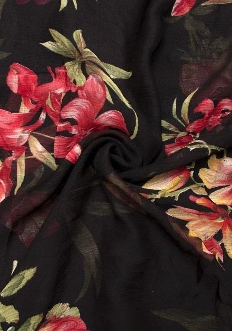 Girls Black Chiffon Floral Printed Lehenga Set