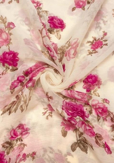 Girls White Chiffon Floral Printed Lehenga Set