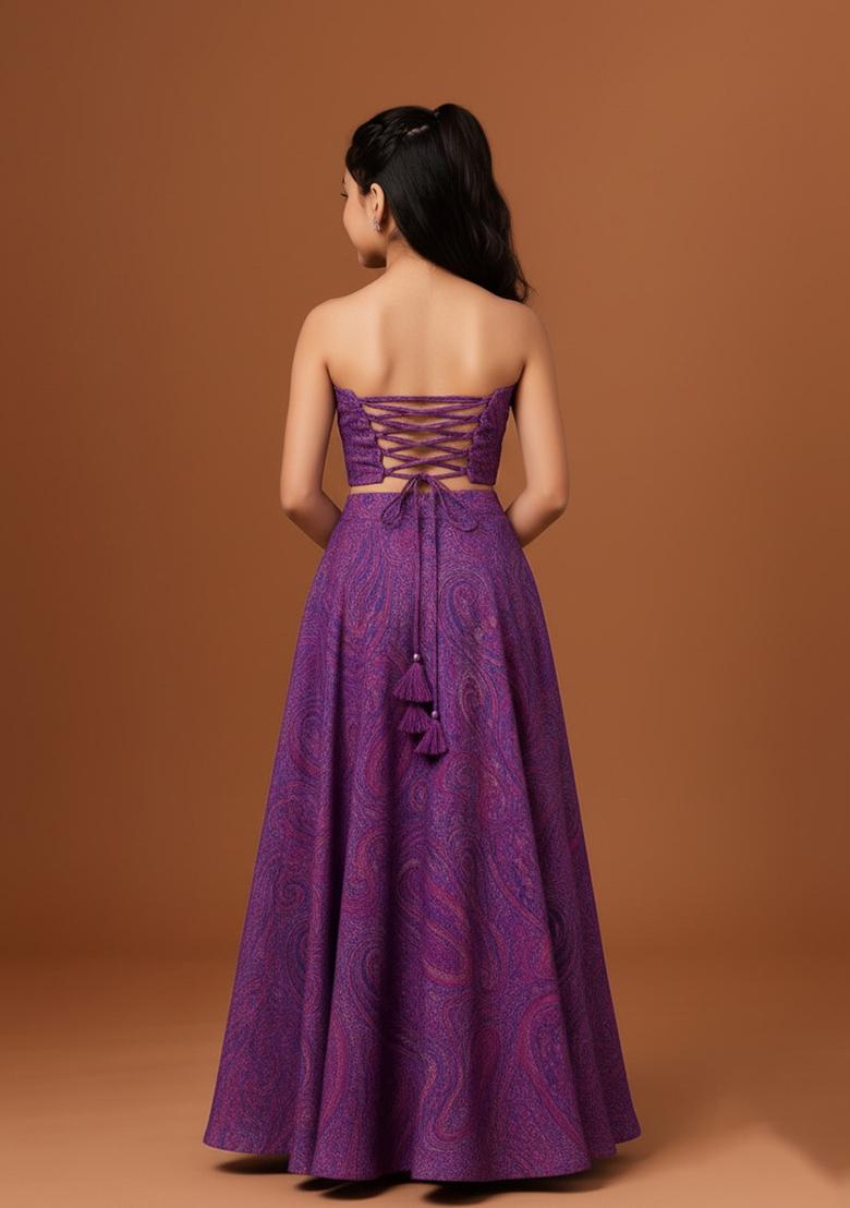 Girls Light Blue Chiffon Paisley Printed Lehenga Set - Indya