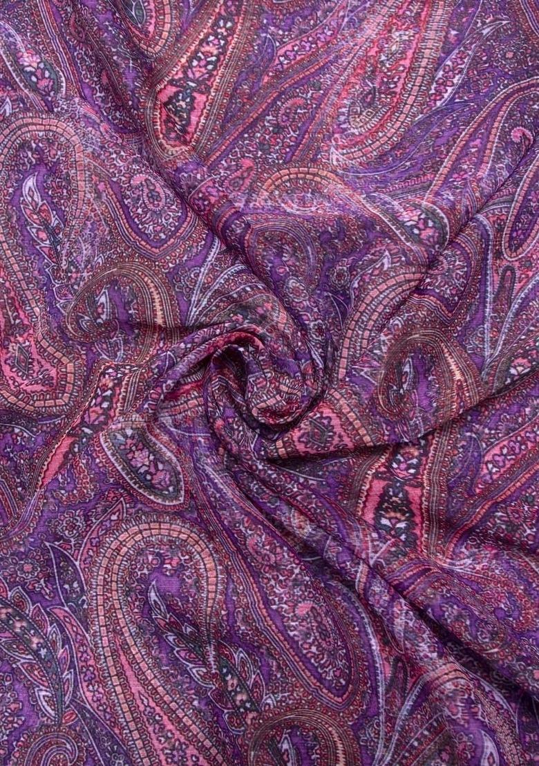 Girls Light Blue Chiffon Paisley Printed Lehenga Set - Indya