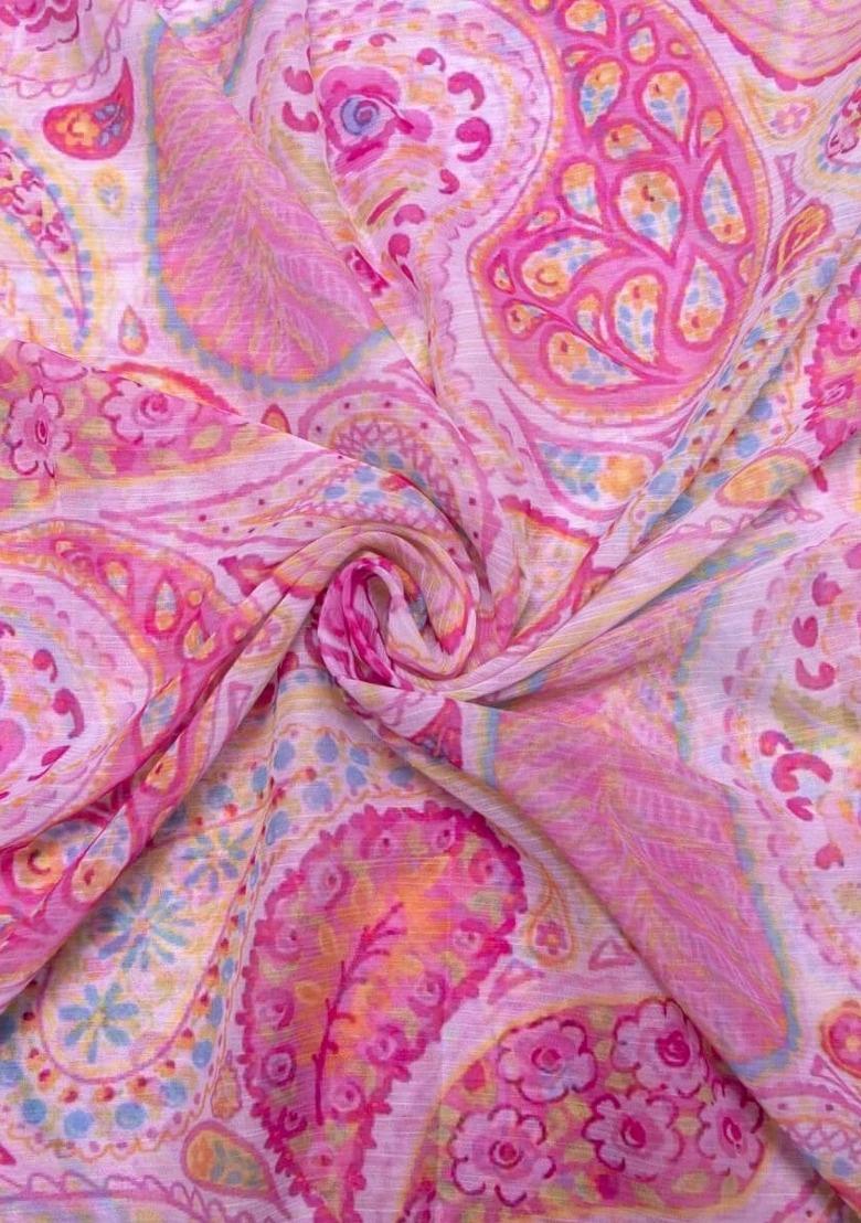 Girls Pink Chiffon Paisley Printed Lehenga Set - Indya