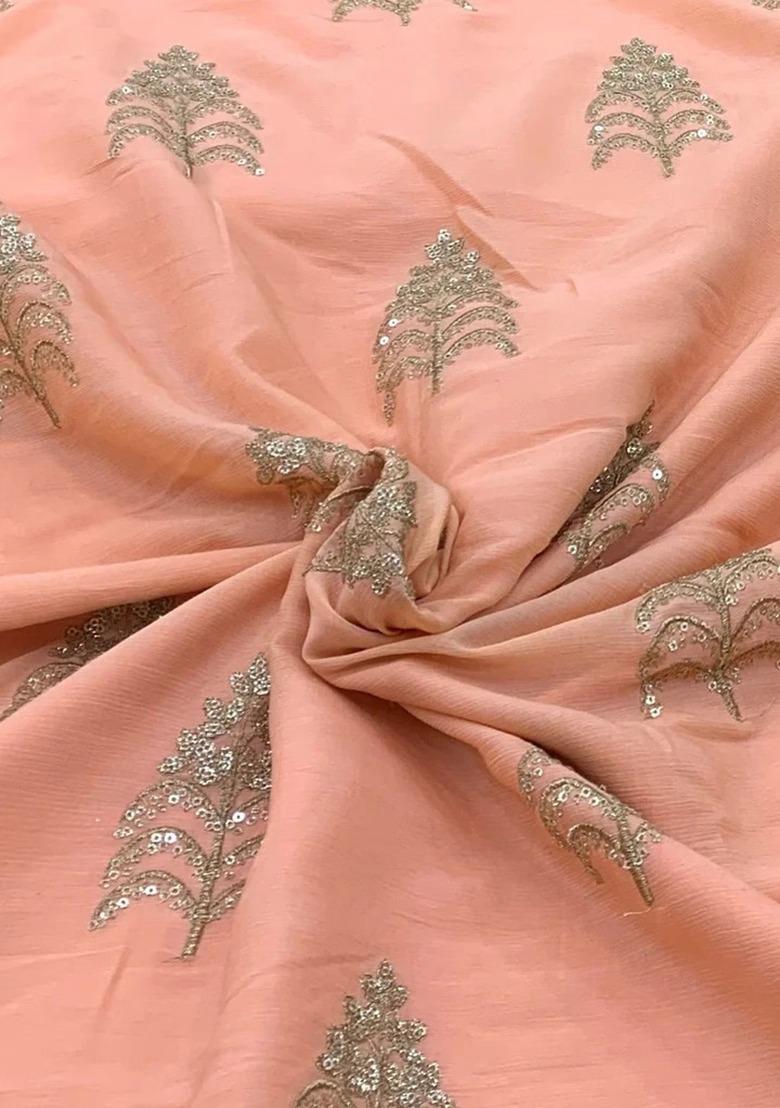 Girls Peach Embroidered Chinon Lehenga Set - Indya