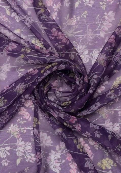 Girls Purple Floral Printed Chiffon Lehenga Set