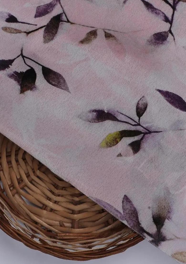 Girls Pink Leaf Printed Chiffon Lehenga Set - Indya