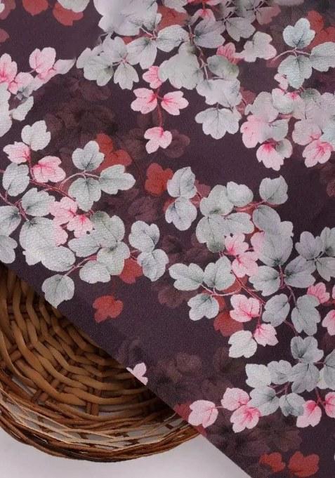 Girls Brown Floral Printed Chiffon Lehenga Set