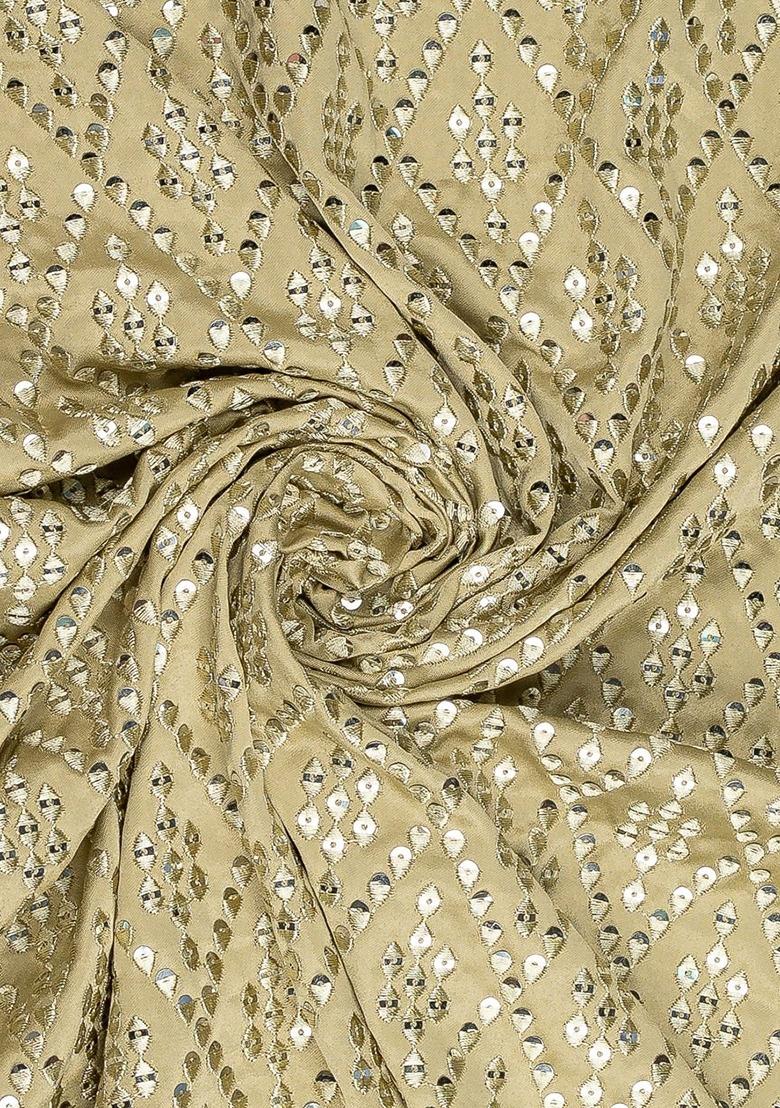 Girls Beige Embroidered Blouse Satin Lehenga Set