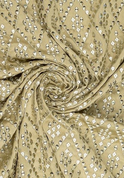 Girls Beige Embroidered Blouse Satin Lehenga Set