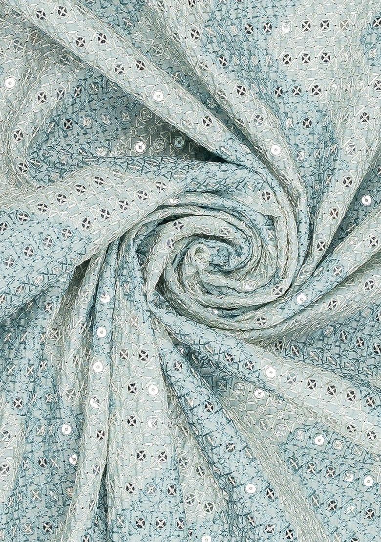 Girls Sky Blue Embroidered Blouse Silk Lehenga Set - Indya