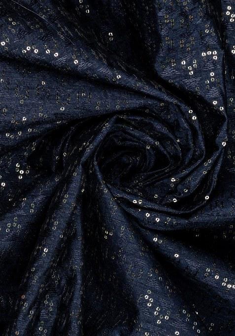 Girls Navy Blue Embroidered Blouse Silk Lehenga Set