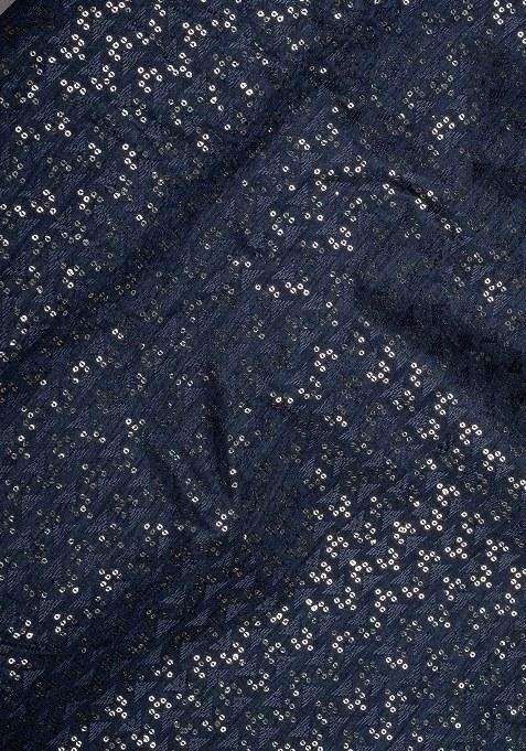 Girls Navy Blue Embroidered Blouse Silk Lehenga Set