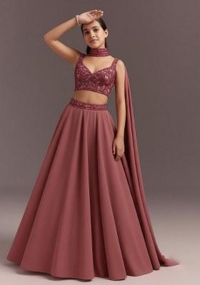 Girls Mauve Sequin Blouse Georgette Lehenga Set