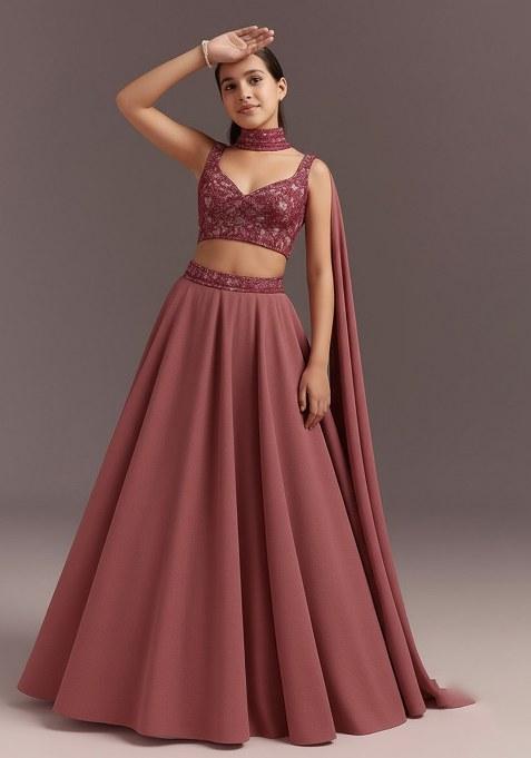 Girls Mauve Sequin Blouse Georgette Lehenga Set