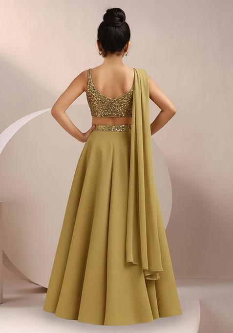 Girls Golden Sequin Blouse Georgette Lehenga Set