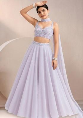 Girls Lilac Embroidered Blouse Georgette Lehenga Set