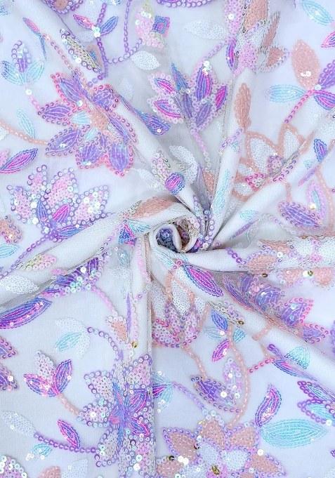 Girls Lilac Embroidered Blouse Georgette Lehenga Set