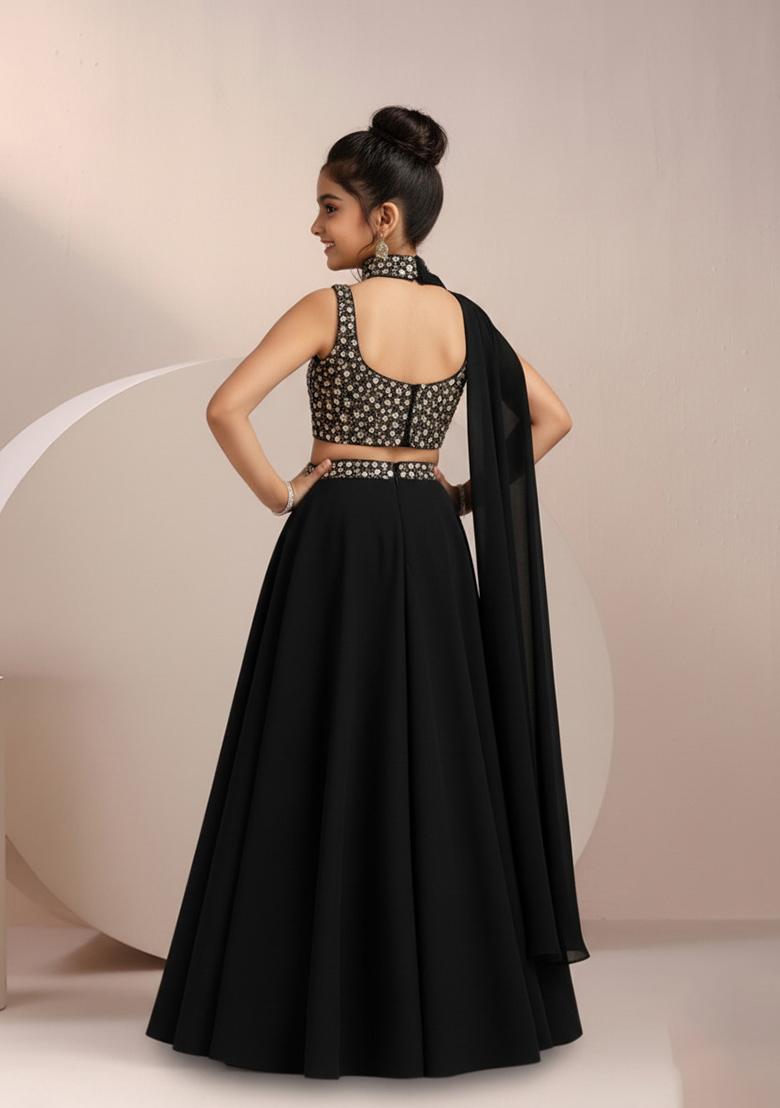 Girls Lilac Sequin Blouse Georgette Lehenga Set - Indya