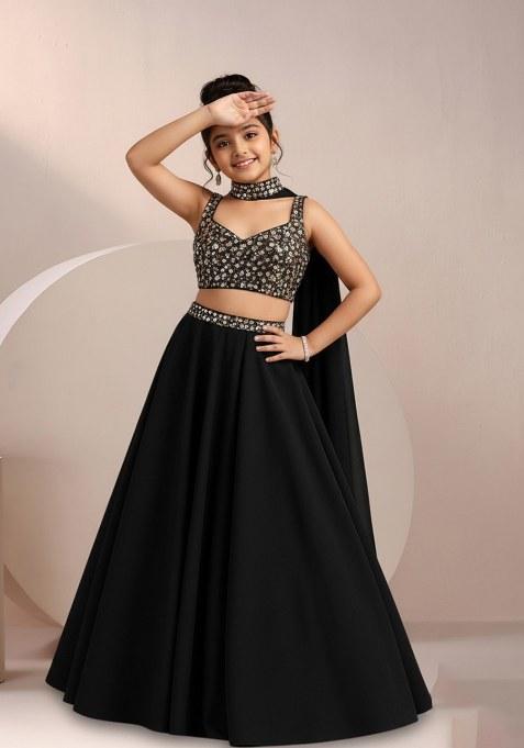 Girls Lilac Sequin Blouse Georgette Lehenga Set