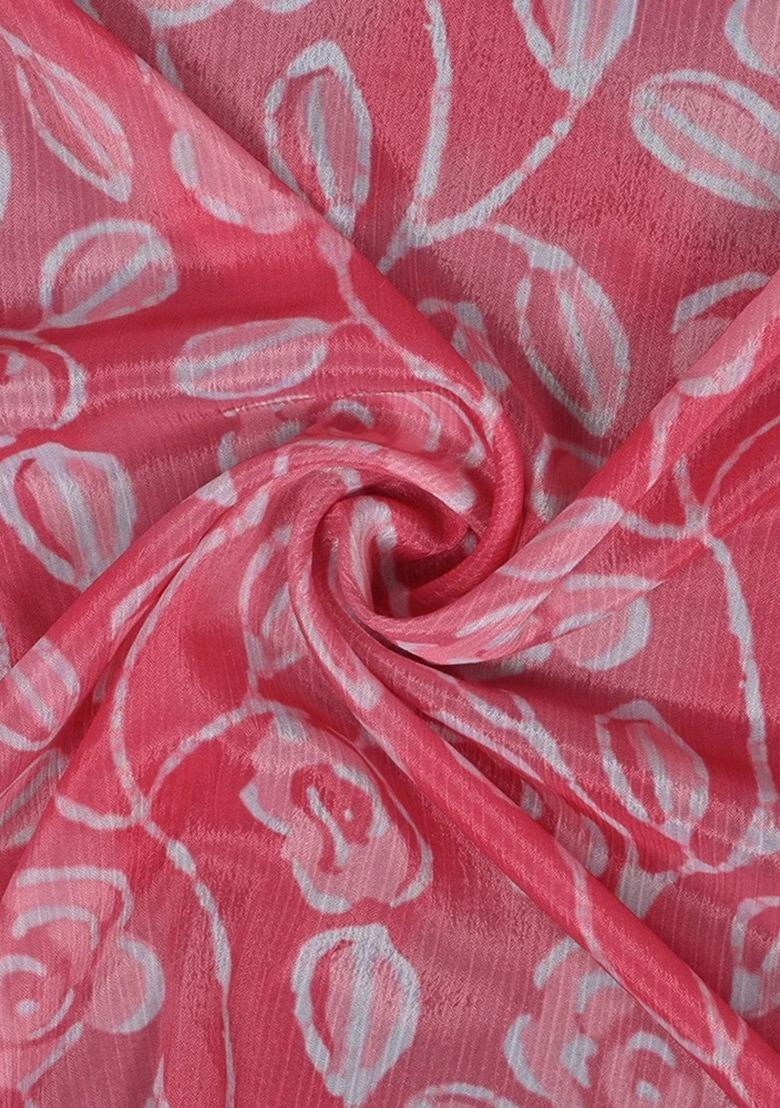 Girls Pink Floral Printed Chinon Lehenga Set