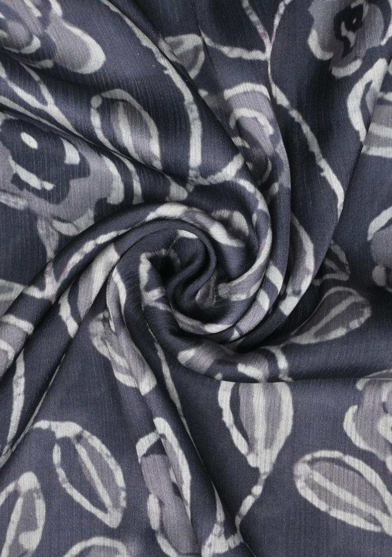 Girls Charcoal Grey Floral Printed Chinon Lehenga Set