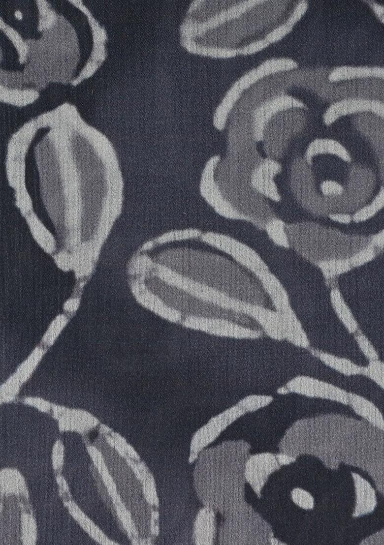 Girls Charcoal Grey Floral Printed Chinon Lehenga Set - Indya