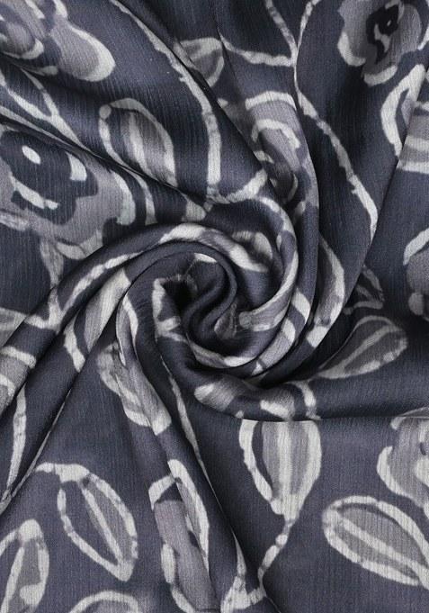 Girls Charcoal Grey Floral Printed Chinon Lehenga Set