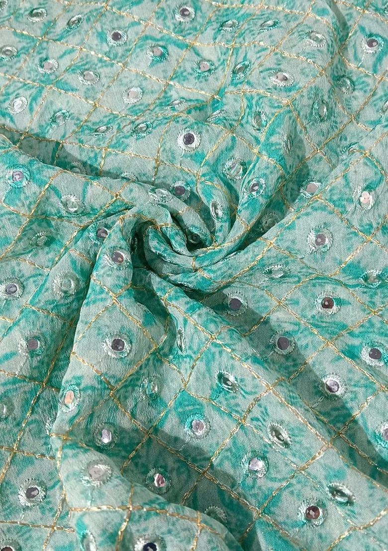 Girls Aqua Blue Embellished Blouse Georgette Lehenga Set - Indya